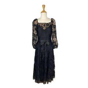 Countess Alexander S Black Lace Dress Vintage 80s Puff Sleeve Goth Halloween